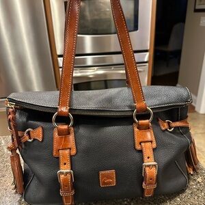 Dooney & Bourke Black and tan Italian leather large Florentine Shoulder Bag